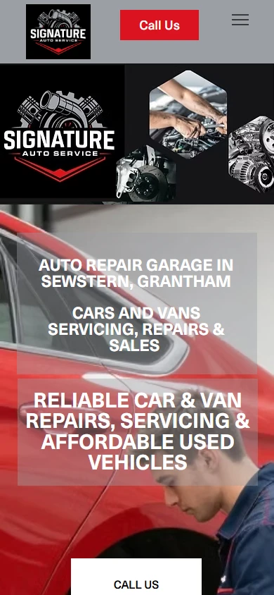 Signature Auto Service website on mobile